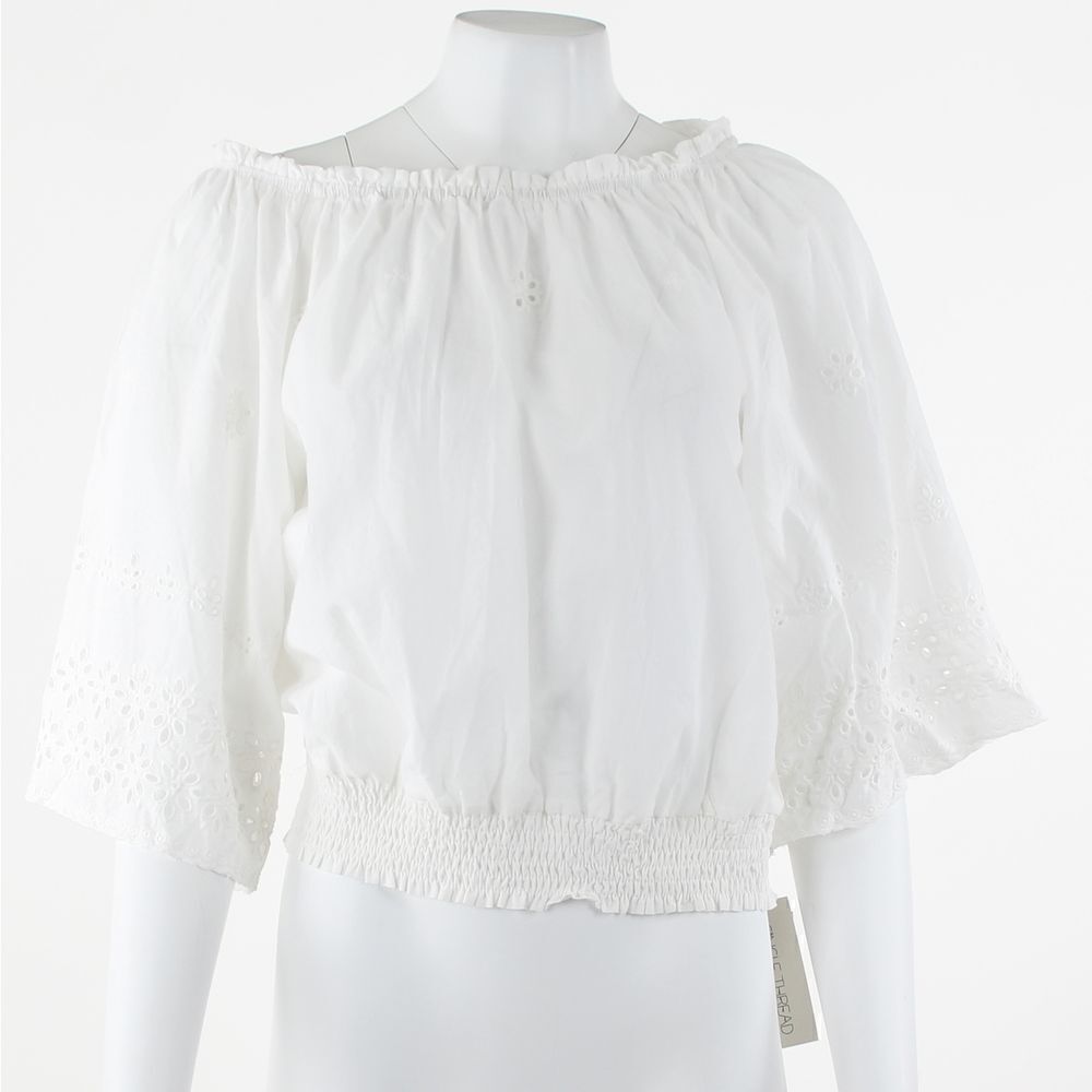 Single Thread Eyelet Off-the-Shoulder Top - Picture 2 of 5